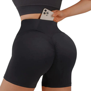 Hot Sale Women High Waist Skinny Fit Breathable Waterproof Eco-Friendly Quick Dry Running Gym Shorts Elastic Waist Pocket Color - Product Image 2