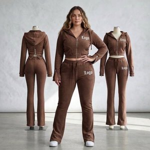 Ensemble de survêtement tendance pour femme, effet délavé, style vintage, avec sweat à capuche court et veste zippée, tenue streetwear imprimée personnalisée - Product Image 6