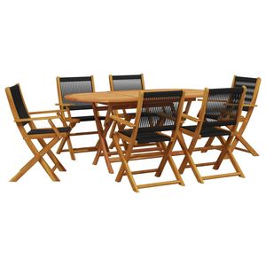 Conjunto de Comedor de Jardín de Madera de Acacia Maciza y Polipropileno en Color Negro - Product Image 2