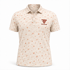 Polo pour homme Trackstar, crème, imprimé planètes célestes, manches courtes, col boutonné, chemise de golf, logo personnalisé - Product Image 1