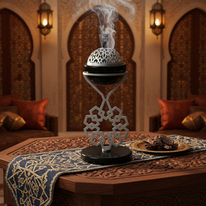 Black And <b>Silver</b> Luxuries Incense <b>Burner</b> Featuring An Ornate Geometric Stand Elegant Decorative Piece Crafted For Home Fragrance - Product Image 3
