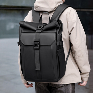 Minimalist Roll Top <b>Backpack</b> <b>Leather</b> Water Resistant <b>Laptop</b> Compartment 20-39L Unisex Shoulder Straps - Product Image 5