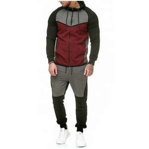 Ensemble de survêtement décontracté pour homme, taille plus, respirant et confortable, avec capuche, couleur unie noir et rouge, 100% coton - Product Image 5