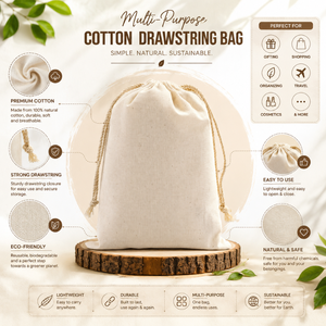 Pochette classique en mousseline de coton |   Sac d'emballage cadeau réutilisable avec cordon de serrage, étui de rangement écologique, vente en gros, sacs personnalisés avec logo - Product Image 5