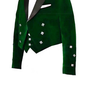 Dark Green Velvet Prince Charlie Jacket 3 Button <b>Vest</b> Jacket Men's Scottish Traditional Highland Outfit - Product Image 4