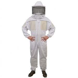 Custom White Beekeeper Work Coverall Protective Cotton <b>Bee</b> <b>Suit</b> with Fencing Veil Breathable Beekeeping Romper - Product Image 1