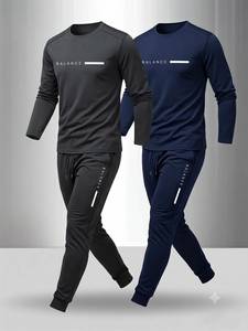 OEM Men's Sporty Long Sleeve Shirt <b>Set</b> With Quick Dry <b>Knitted</b> Fabric Autumn Wear Pants Top <b>set</b> - Product Image 3