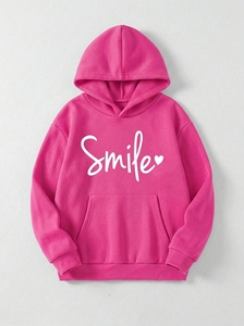 Sweat-shirt décontracté pour femme en coton 100% avec imprimé sourire rose et poches, idéal pour l'automne - Product Image 2
