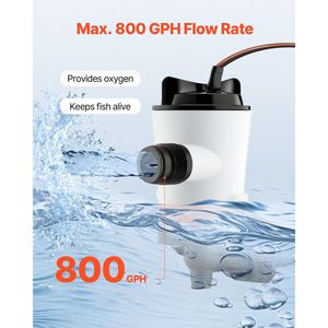 Pompe marine Livewell 12V 800 GPH avec moteur détachable à 90 degrés, résistante à la corrosion, pour bacs à appâts et aérateurs de vivier 800 GPH - Product Image 2