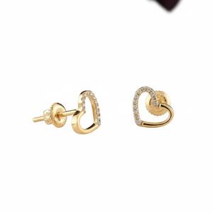 Pendientes de Moda con Diamantes Cultivados en Laboratorio, Diseño de Corazón Abierto, Oro Amarillo de 18K, para Uso Diario, Regalo Elegante para el Día de San Valentín - Product Image 2