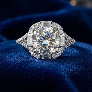925 Silver Classic Halo <b>Cushion</b> Moissanite Diamond Engagement <b>Ring</b> <b>Wedding</b> Anniversary Handmade <b>Ring</b> for Women. - Product Image 1