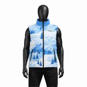 Gilet matelassé d'hiver personnalisé imprimé par sublimation, unisexe, avec motif montagne, sans manches, coupe-vent, chaud, pour activités de plein air - Product Image 1