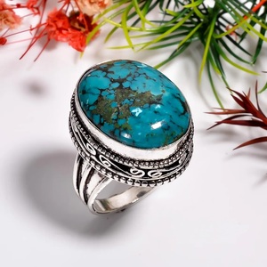 Natural Tibetan Turquoise 925 Sterling Silver Handmade <b>Ring</b> Elegant Gemstone Statement Jewelry <b>Boho</b> Designer <b>Ring</b> for Women Gift - Product Image 6