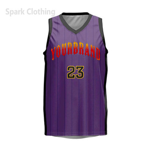 Camiseta de Baloncesto Personalizada Morada para Hombre, sin Mangas, Cuello en V, Impresión Sublimada, Número Personalizado, Secado Rápido, Poliéster - Product Image 3