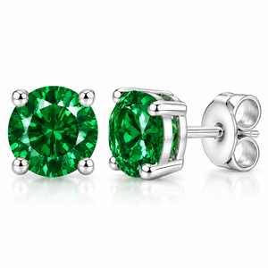 Elegantes Pendientes de Plata de Ley 925 con Circonita Verde, Corte Brillante Redondo, para Boda, Fiesta, Aniversario, Regalo - Product Image 1