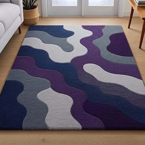 Tapis Moderne Abstrait Tufté à la Main, Motif Violet, Bleu Marine, Gris, Tapis de Luxe pour Salon, Chambre, Décoration Intérieure, Œuvre d'Art - Product Image 5