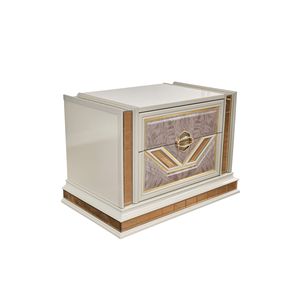 Omari hiện đại 2 ngăn kéo đầu giường gỗ và vàng điểm nhấn màu be - Product Image 3