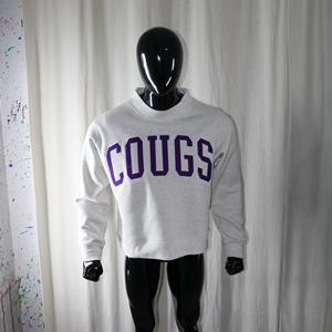 Sudadera COUGS ASH GREY con cuello alto, 100% algodón, bordado con apliques morados, cuello ancho, hilos finos - Product Image 1