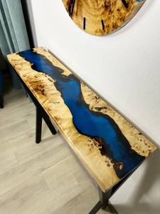 Mesa Consola de Resina Epoxi con Borde Natural Midnight River de TIMELESS CRAFT, Mueble de Madera y Resina Azul Hecho a Mano para Sala de Estar, Estilo Moderno y Lujoso - Product Image 4