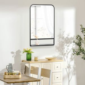 Contemporary 34x21 Black <b>Square</b> Wall <b>Mirror</b> with Shelf for Living Room Bedroom Use - Product Image 2