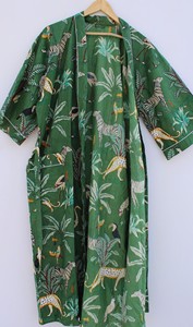 Bata tipo kimono con estampado de selva verde para mujer, bata envolvente de algodón con cuello en V, ropa de verano de longitud completa, batas para damas de honor, ropa de playa - Product Image 3