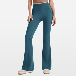 Custom Wholesale Women Casual <b>Flare</b> <b>Leggings</b> Plus Size Cotton Bamboo Fiber Mid Waist Quick Dry Butt Lifting Gym Workout - Product Image 2