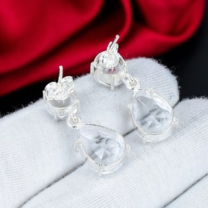 925 Sterling <b>Silver</b> White Topaz Pear Cut Drop <b>Earrings</b> Handmade Gemstone <b>Dangle</b> <b>Earrings</b> Wedding Jewelry Anniversary Birthday - Product Image 2