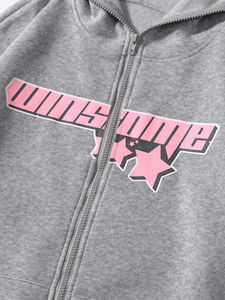 เสื้อสเวตเชิ้ตผ้าฟลีซพิมพ์ลายดาวและตัวอักษรสำหรับผู้หญิง แขนยาว - Product Image 3