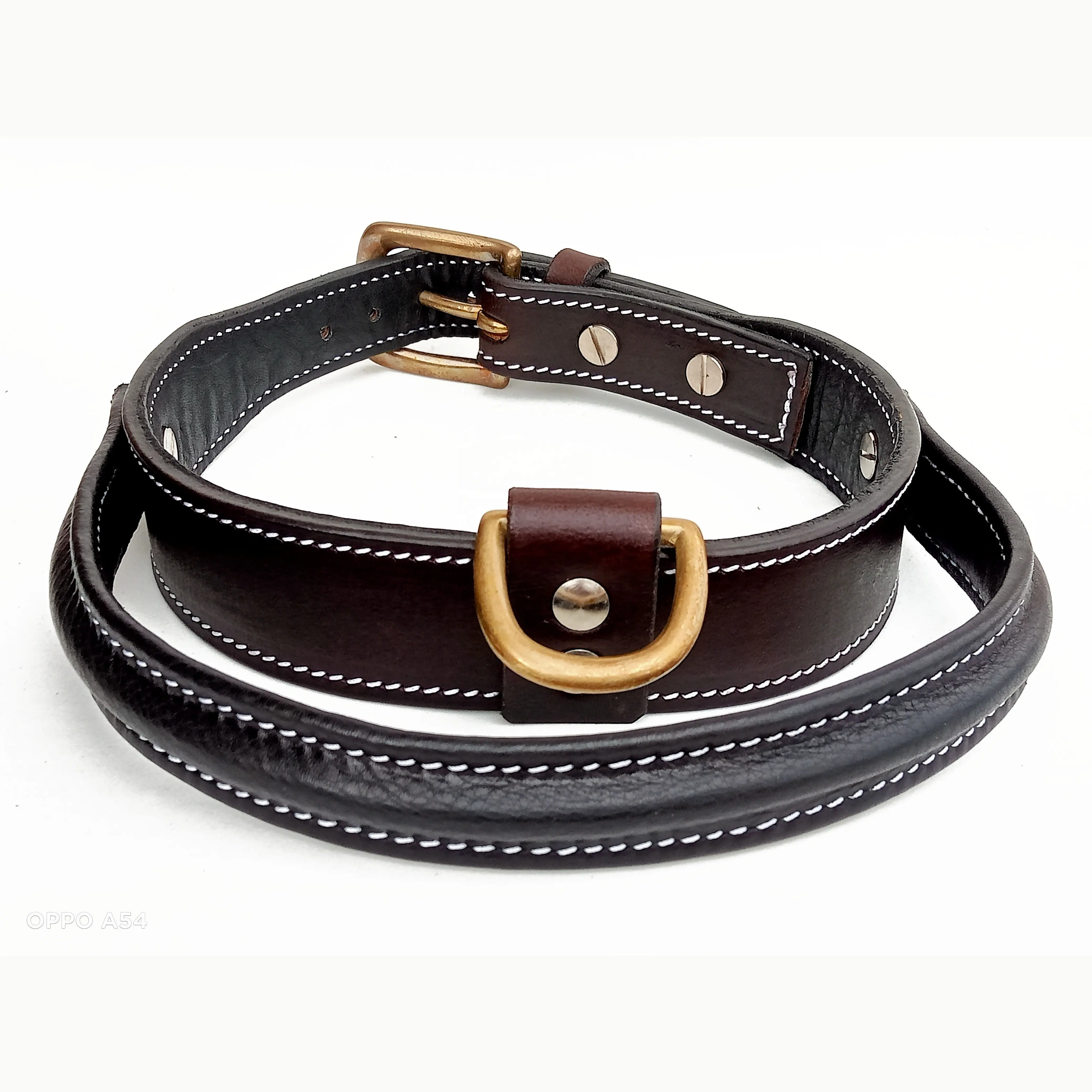 VEGETABLE TANNED DYED LEATHER DOG COLLAR SOFT PADDED HANDLE PET COLLAR WITH ADJUSTABLE METAL BUCKLE