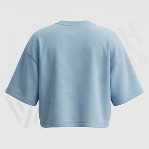 Blusa de Verano Personalizada de Color Liso para Mujer, Cuello Redondo, Camiseta Corta Informal de Manga Corta, Prenda de Moda - Product Image 2