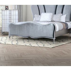 Lit King Size Glamour 1 pièce, magnifique, en tissu argenté, rembourré, avec tête de lit capitonnée, pour chambre à coucher - Product Image 5