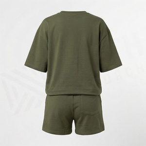 2 Piece High Quality Formal Solid Above Knee Home Wear Suit Short Sleeve T Shirt and Shorts <b>Twin</b> <b>Set</b> for Women - Product Image 2