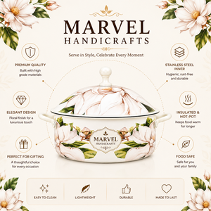 Olla térmica de acero inoxidable con aislamiento de Marvel Handicrafts, cacerola con diseño floral de magnolia blanca, calentador de alimentos, tazón para servir, artículos de cocina de primera calidad - Product Image 5