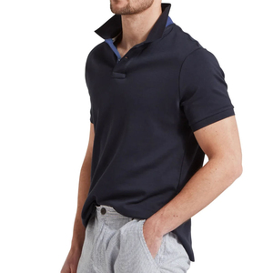 Polo en piqué de coton bleu marine à manches courtes pour homme, coupe classique, décontracté, respirant, tricoté, couleur unie - Product Image 4