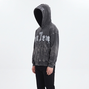 Sweat à capuche homme en coton 100% avec impression numérique hiver gothique, effet délavé, tissu épais, coupe oversize en molleton bouclette - Product Image 4