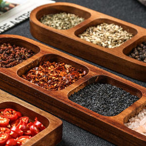 Superbe plateau à trois niveaux en bois d'acacia, motif végétal, pour assaisonnements et sauces de barbecue et fondue - Product Image 4