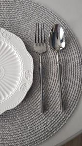 Ensemble de couverts en acier inoxydable au design moderne, manches lisses, compatibles lave-vaisselle, légers, cuillère, fourchette, couteau pour restaurant, hôtel, maison - Product Image 6