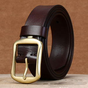 Men's Premium Quality Classic Casual Cow Hide Genuine Leather Belt Steel Buckle <b>Adjustable</b> Length Eco-Friendly Heavy Duty - Product Image 3