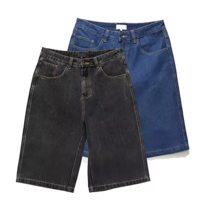 Shorts en jean pour hommes, coupe droite, taille haute, délavage foncé, décontracté, été, en coton tissé, style jean, pantalon large, OEM - Product Image 6