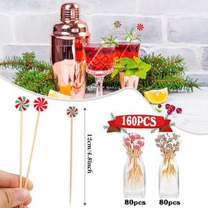 160 Pezzi Stuzzicadenti Natalizi, Spiedini in Bambù a Forma di Caramella alla Menta per Antipasti, Frutta, Dolci e Feste di Natale - Product Image 2