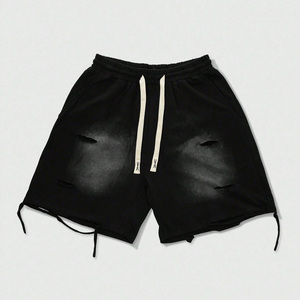 Shorts vintage délavés à l'acide avec cordon de serrage, en molleton personnalisé 100% coton, taille élastique, pour entraînement et sport, fournisseur d'usine - Product Image 4