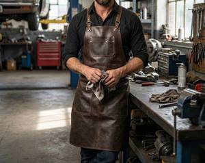 Tablier en cuir véritable OEM, fourniture directe d'usine, vêtements de travail professionnels, tailles et couleurs personnalisables LPN-0284 - Product Image 3