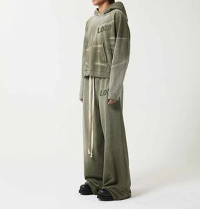 Unisex Hot New Two-Piece Set Custom-Made Hooded <b>Pullover</b> Sweatshirt Solid Sweatpants 100% Cotton Breathable Quick Dry - Product Image 2