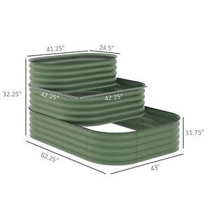 Fioriera Rialzata a 3 Livelli con Fondo Aperto 62.25"x43"x32.25" Verde con Bordo di Sicurezza per Frutta Verdura Erbe Fiori da Giardino Domestico - Product Image 3
