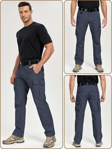 <b>Men's</b> Dark Blue Workwear Pants Multiple Pockets Elastic Waist Canvas Fabric Quick Dry <b>Stretch</b> Fit for Outdoor Use - Product Image 3