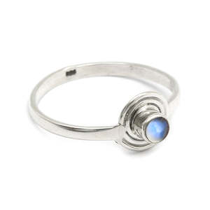 Brilliant Round Cut Rainbow Moonstone Gemstone <b>Ring</b> With Bezel Setting <b>Crafted</b> From Solid 925 Sterling Silver Bohemian Jewelry - Product Image 1