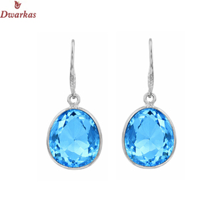 Boucles d'oreilles élégantes et tendance pour femmes, en argent sterling 925 rhodié, avec pierre de topaze bleue naturelle, cadeau d'anniversaire - Product Image 2