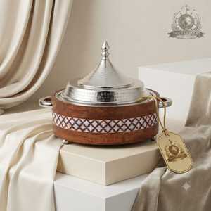 Brown Pleated Design Insulated Casserole Food Warmer Gold Dome Lid Thermal Pot <b>Buffet</b> <b>Server</b> Dining Table - Product Image 4