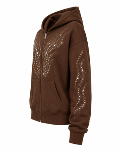 Sudadera con Capucha para Mujer, Transpirable, con Cierre Frontal y Pedrería, Brillante, de Manga Larga, Informal, Suave y Cálida para Invierno - Product Image 2