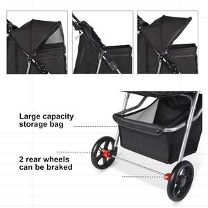 Carrito para mascotas de servicio pesado para exteriores con ruedas resistentes a los golpes, estructura plegable y accesorio para cinturón de seguridad - Product Image 4